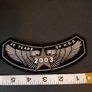 20 Years of H O G. Black Gray Eagle Rocker Patch 2003 HOG Harley Owners Group